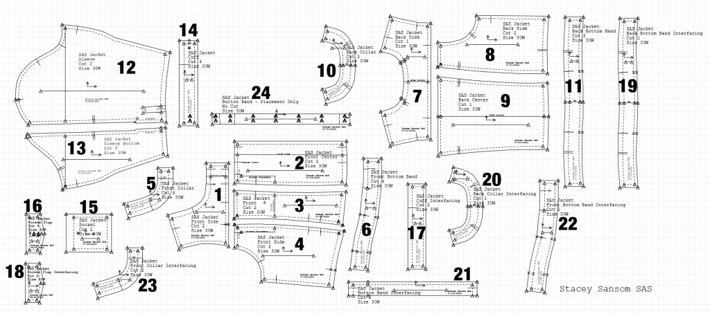 Stacey Sansom | Pattern pieces created for CAD recreation project for class at BYU-Idaho